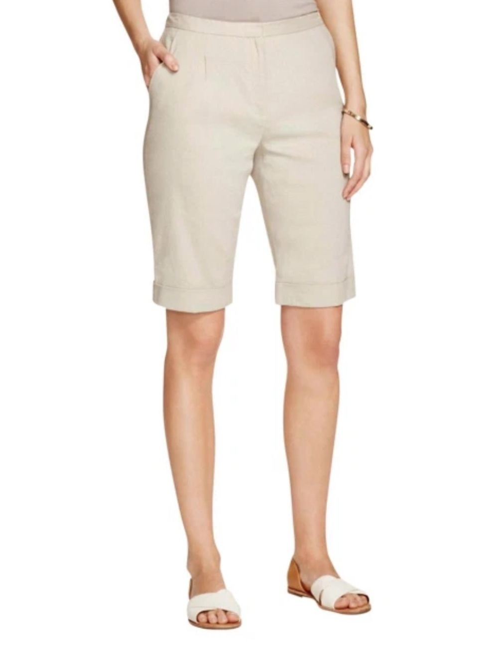 Elie Tahari City Bermuda Shorts Linen Blend Khaki Beige Size 2